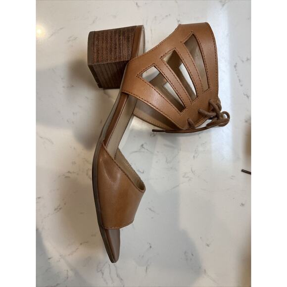 Franco Sarto Flourish 9.0 Tan Leather Chunky Block Lace Strappy Open Toe Sandals - Picture 6 of 7
